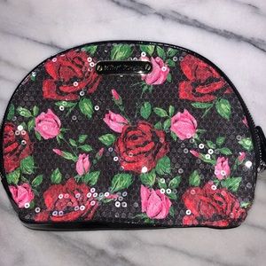 Betsey Johnson Sequin Rose Print Makeup Bag, NWOT